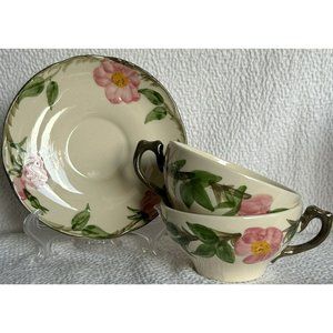 Vintage Franciscan Desert Rose Flying F Saucer & 2 Coffee Cups Made In USA EUC